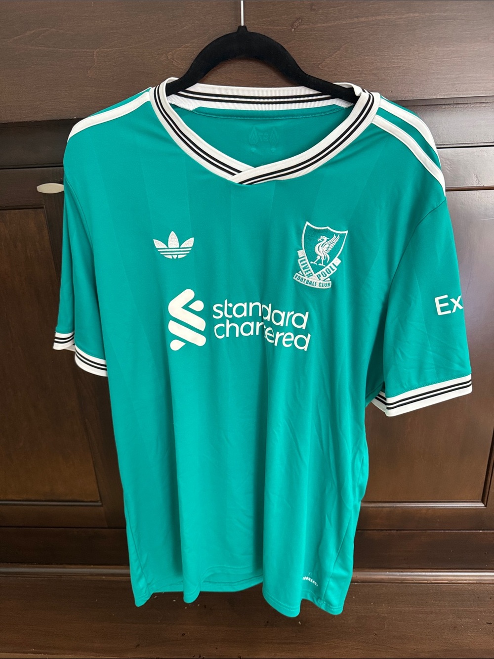 Liverpool Teal Green Replica Football Jersey with White Logos